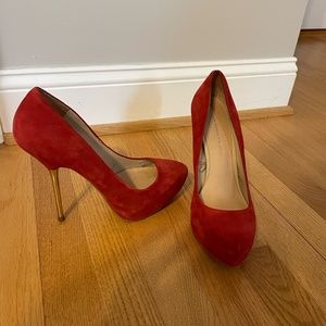 Red suede stilettos